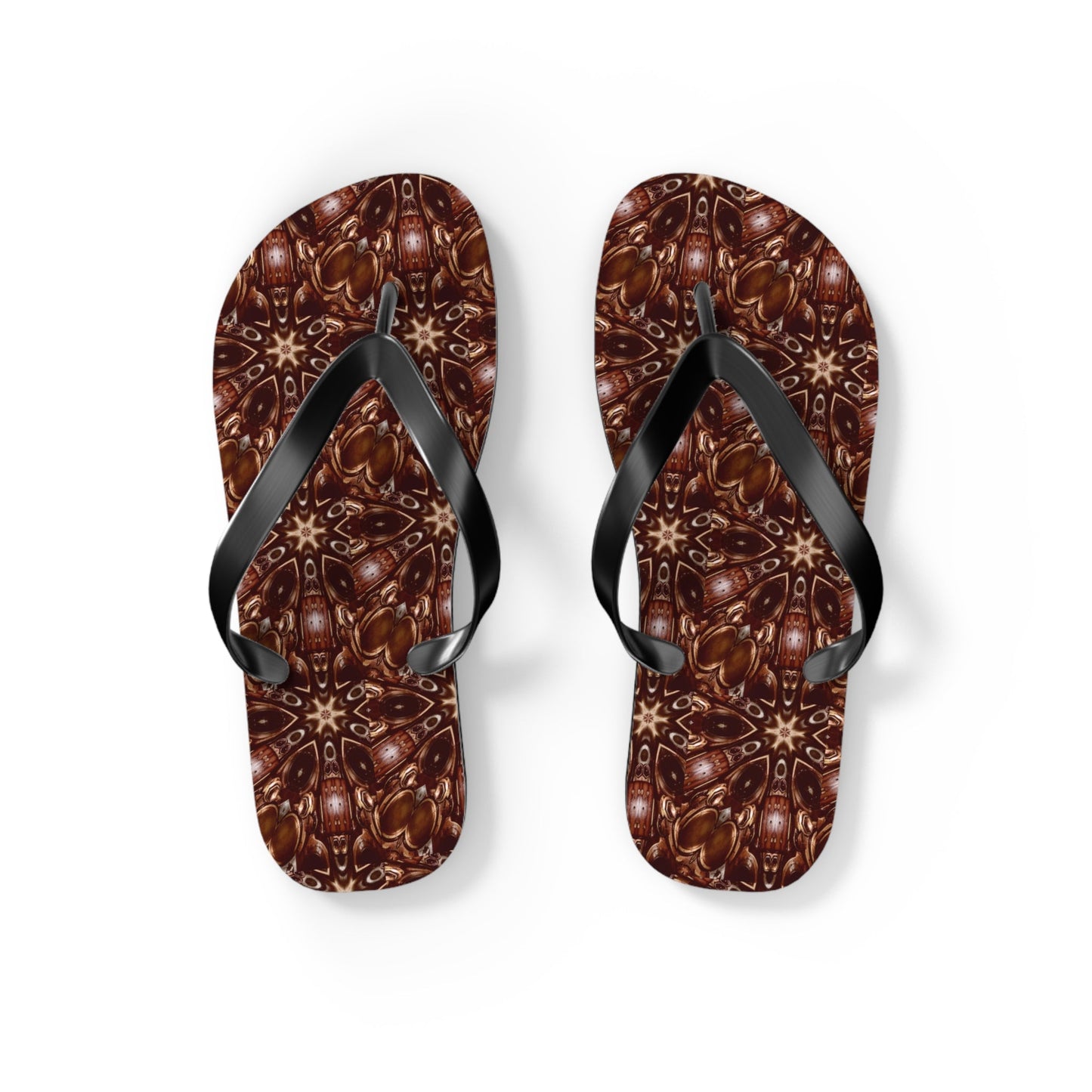 Brown and Beige Star Pattern Flip Flops