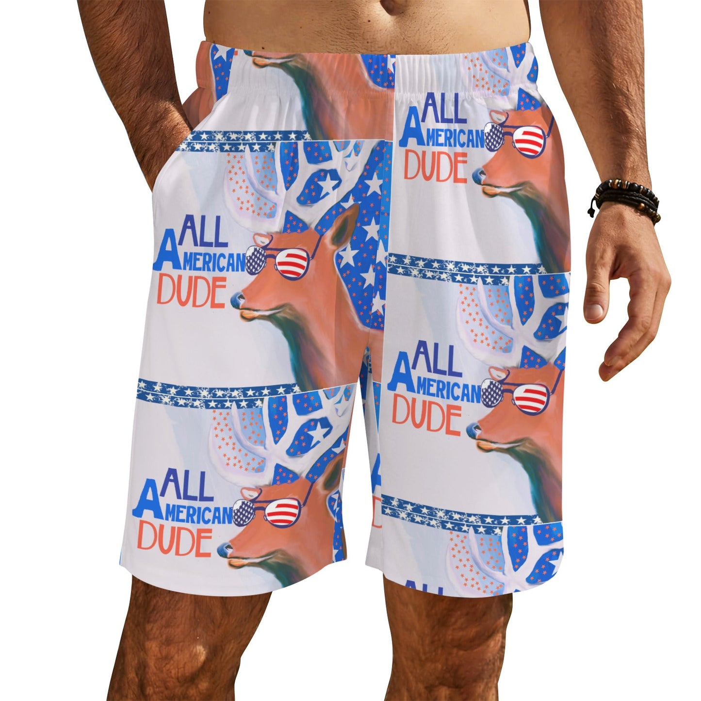 All American Dude Deer Men's All Over Print Swim Shorts | Ships from USA