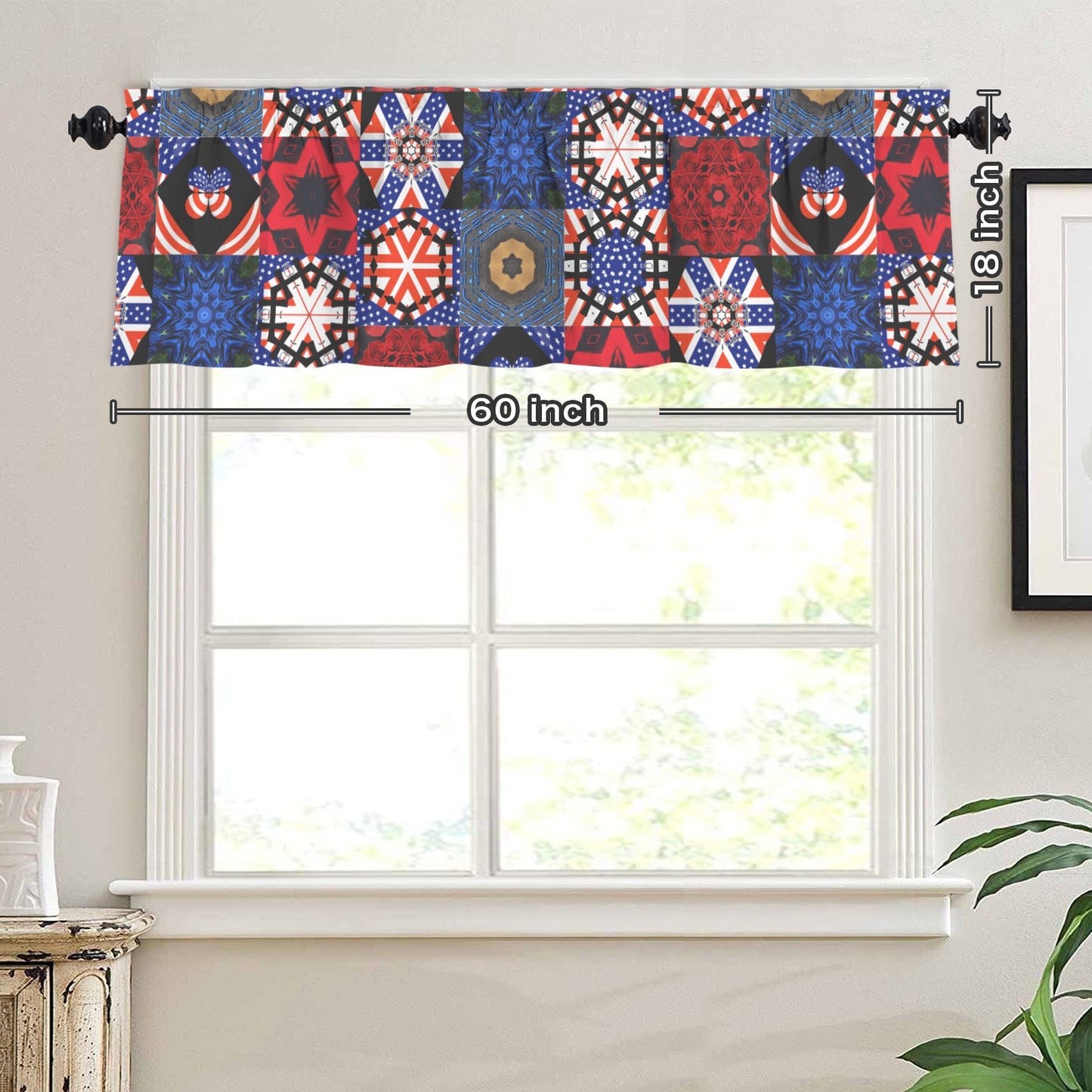 4th of July Pattern Short Window Valance Curtain 60" x 18"(Made in USA)