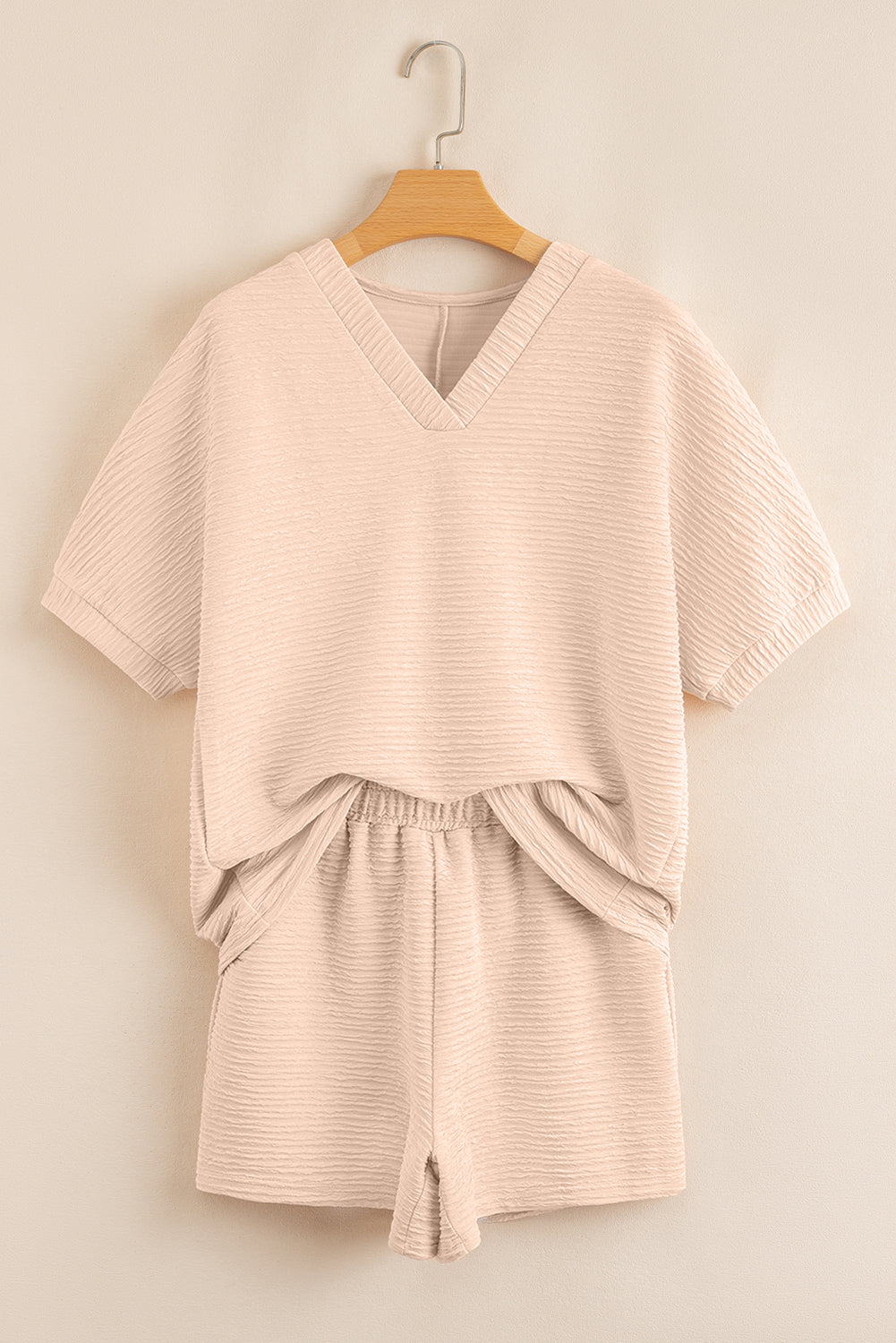 Women's 2-piece Textured V-neck Tshirt and Shorts Set Outfit
