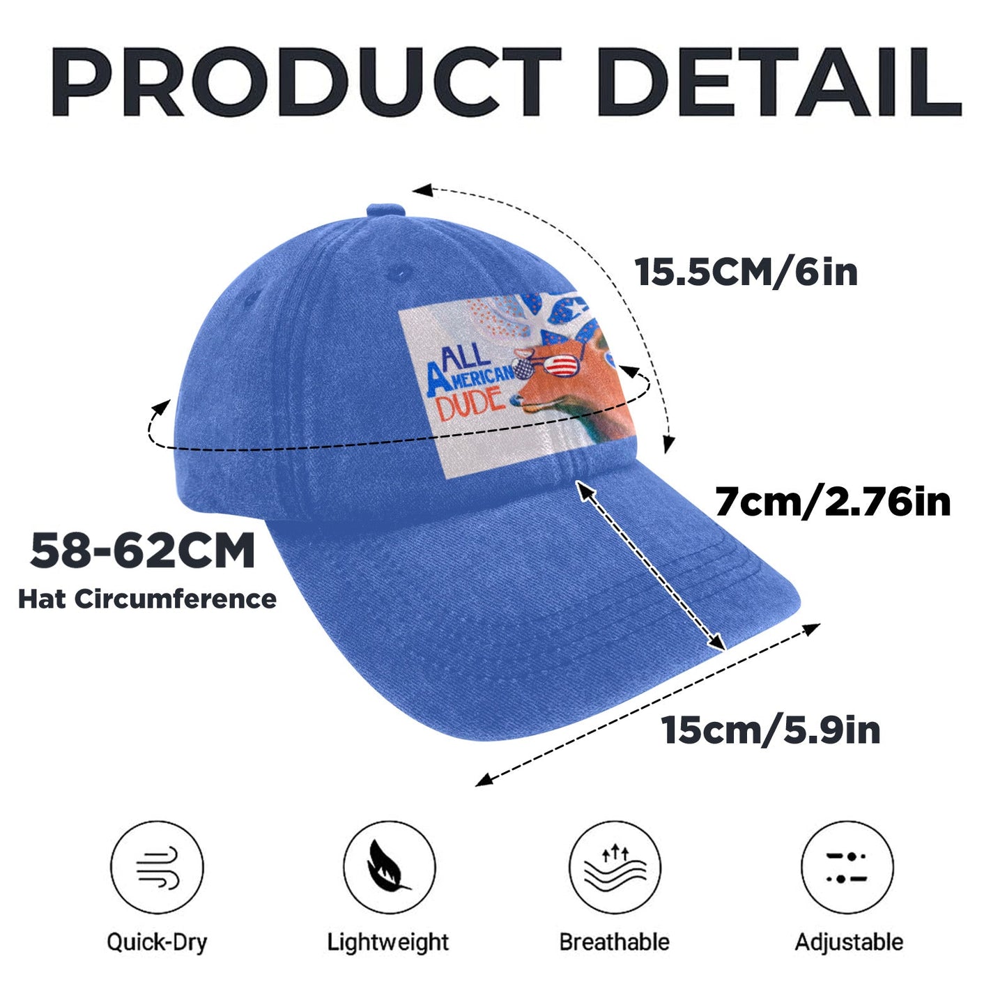 All American Dude Deer Vintage Washed Baseball Cap | Ships from USA