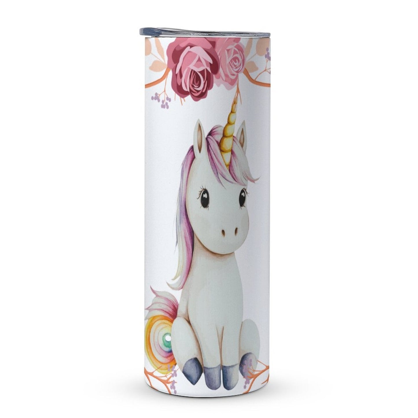 Baby Unicorn with Pink Roses 20oz Stainless Steel Travel Mug with Lid
