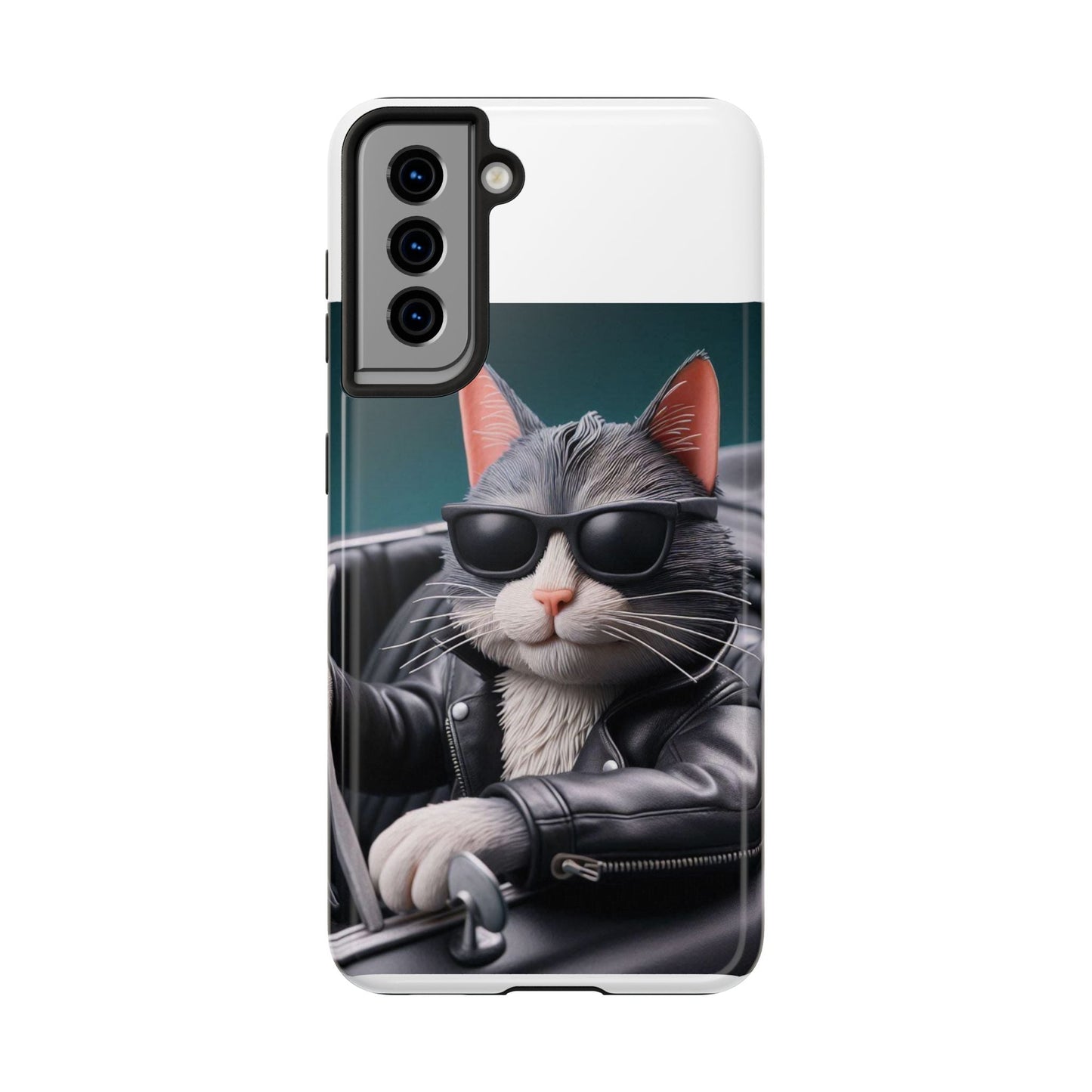 Cool Cat in Leather Jacket Driving Car Mobile Phone Case