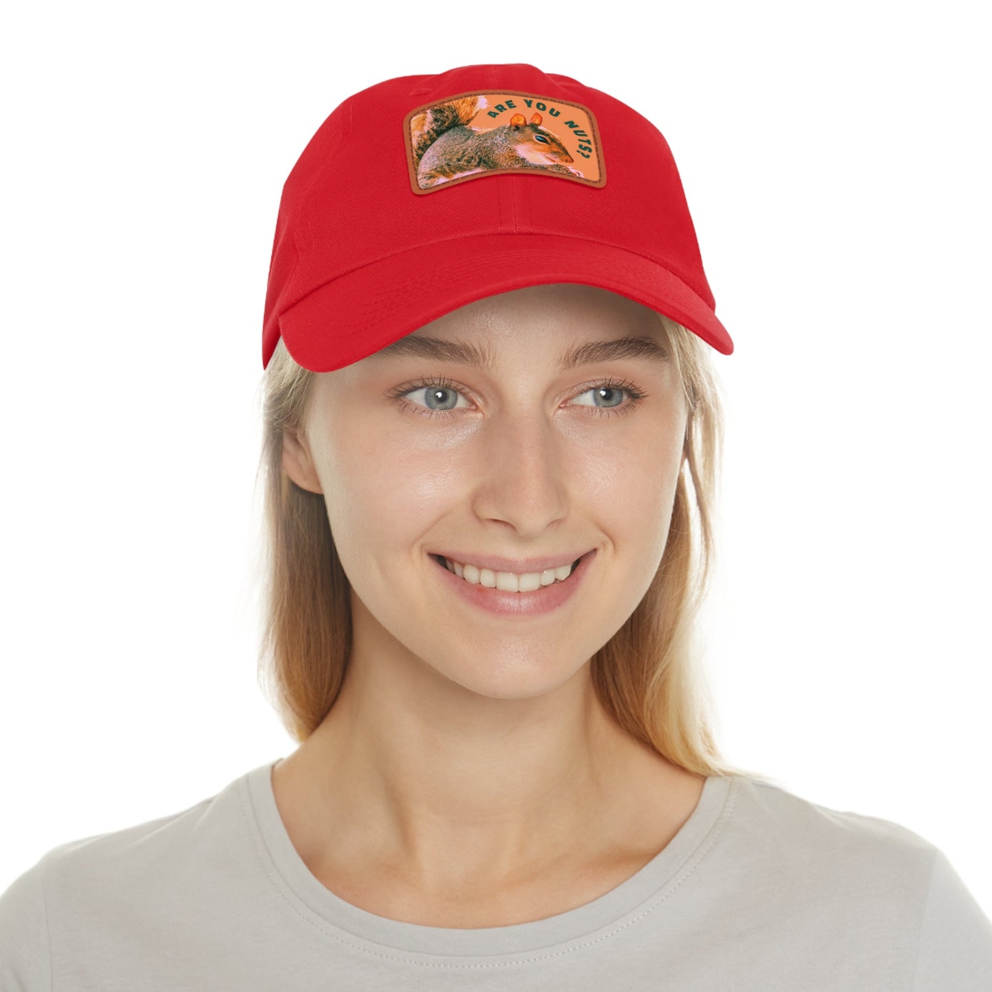 Are You Nuts? Squirrel Hat with Rectangular Leather Patch