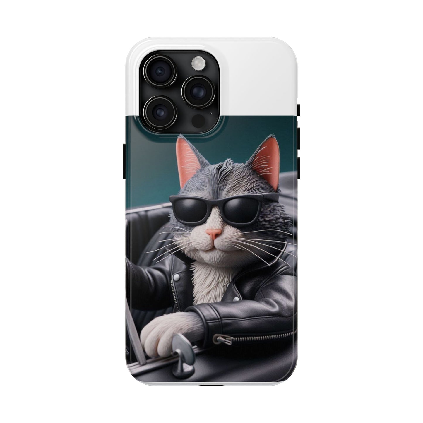 Cool Cat in Leather Jacket Driving Car Mobile Phone Case