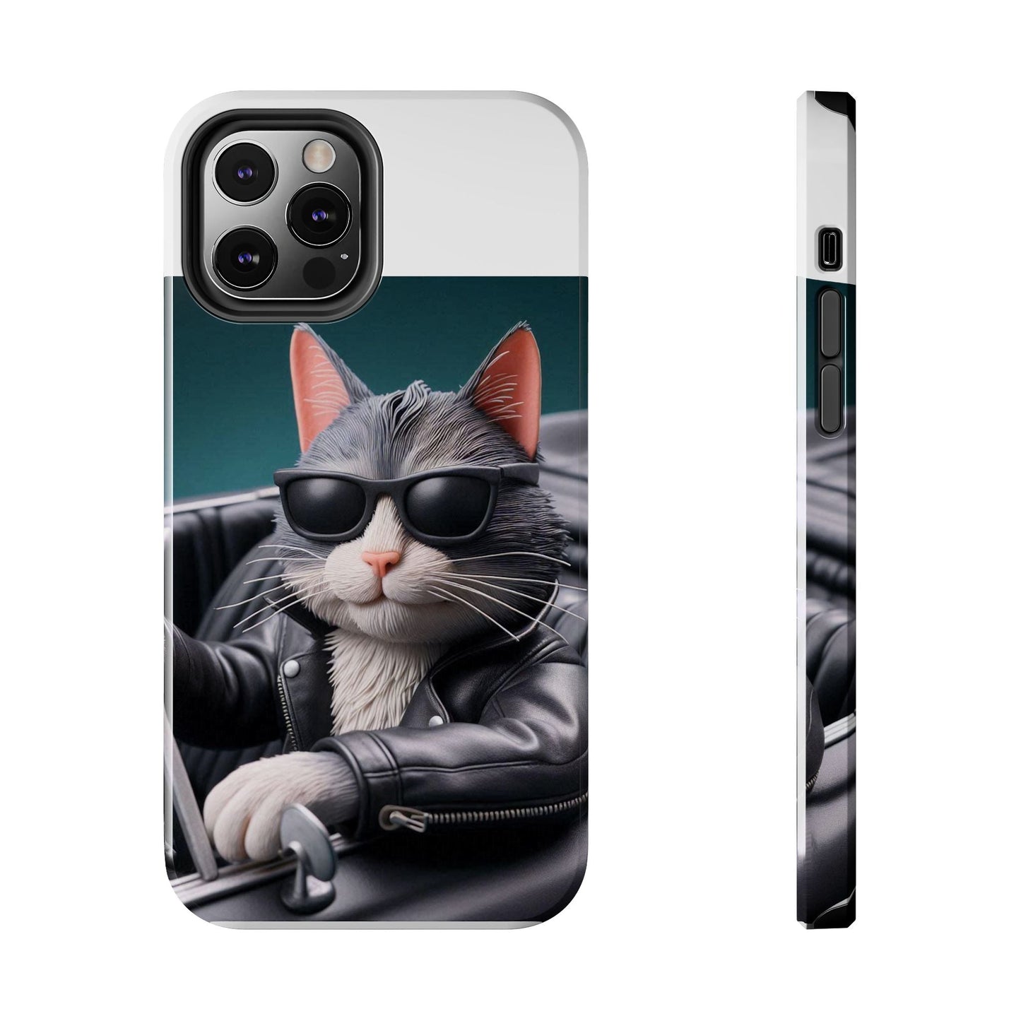 Cool Cat in Leather Jacket Driving Car Mobile Phone Case