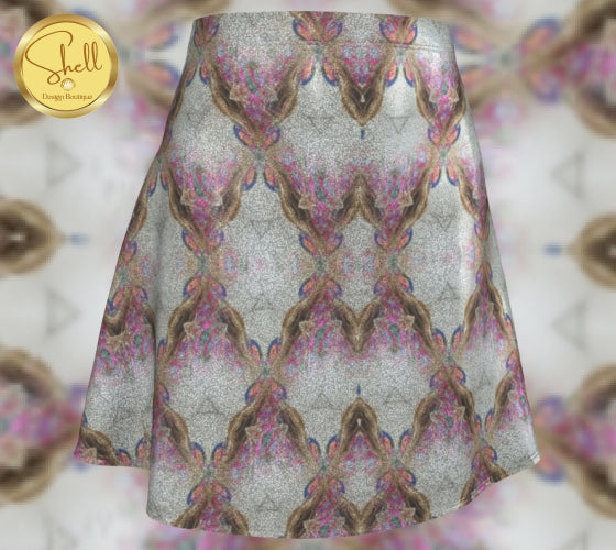 Pink and Gold Pattern Glitter Flared Skirt