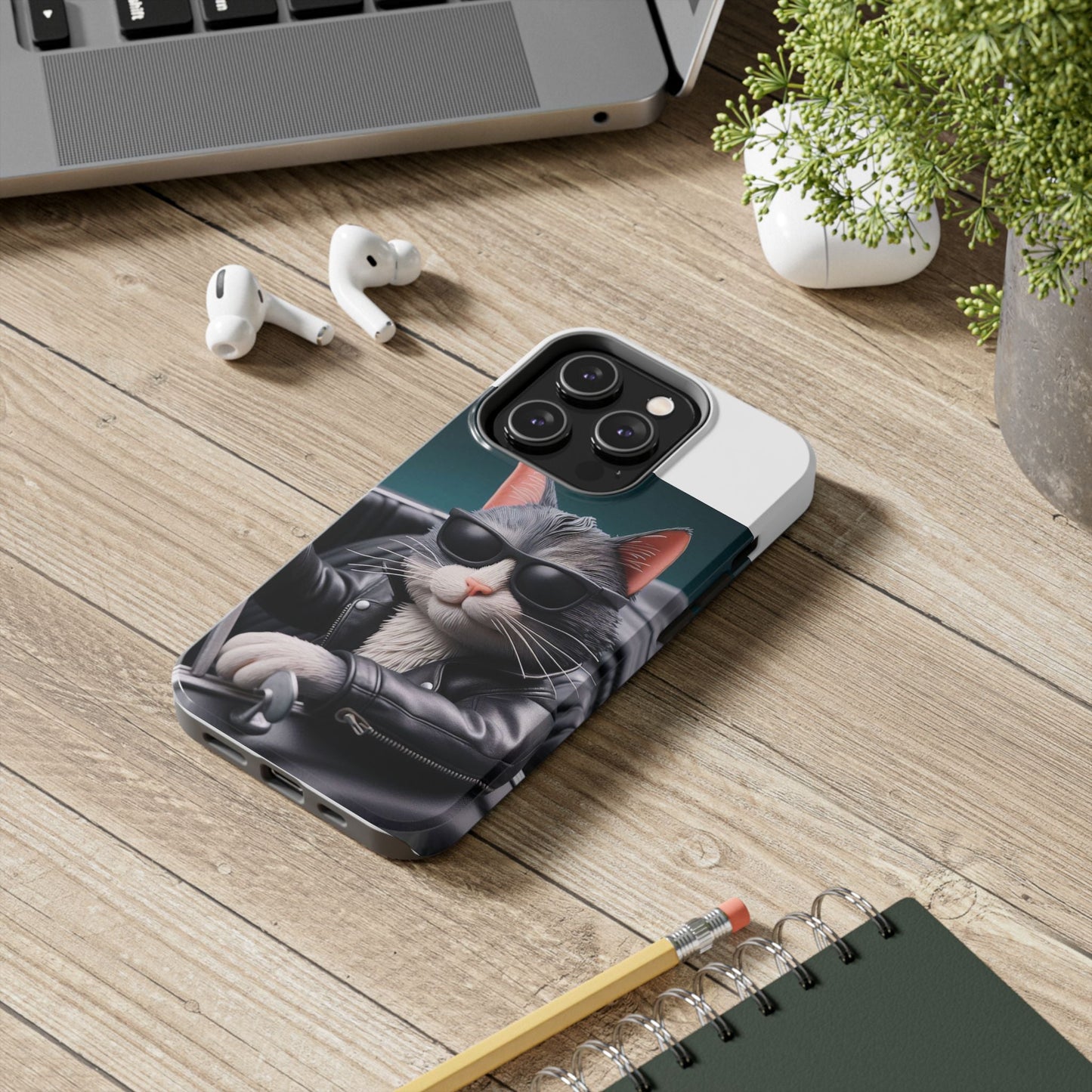 Cool Cat in Leather Jacket Driving Car Mobile Phone Case