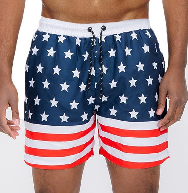 Men's Red White & Blue American Flag Swim Shorts Trunks