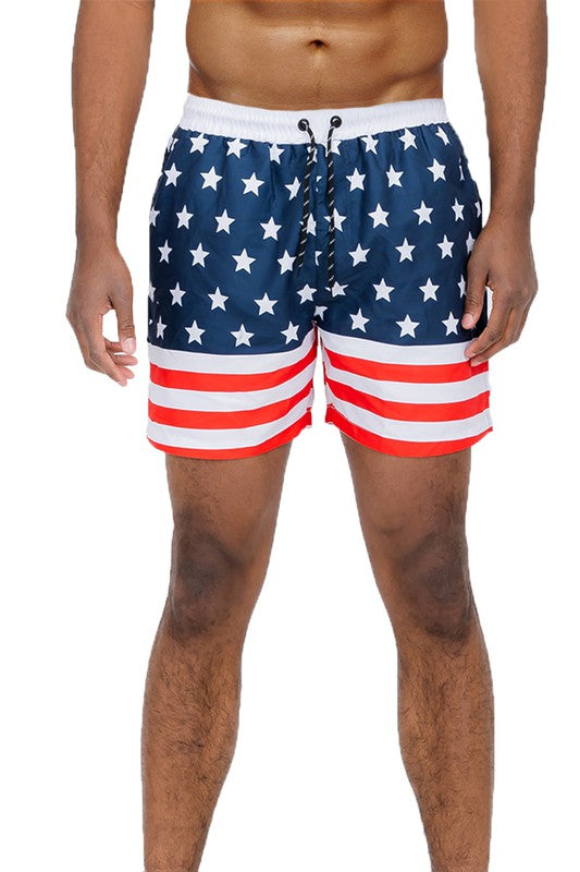 Men's Red White & Blue American Flag Swim Shorts Trunks