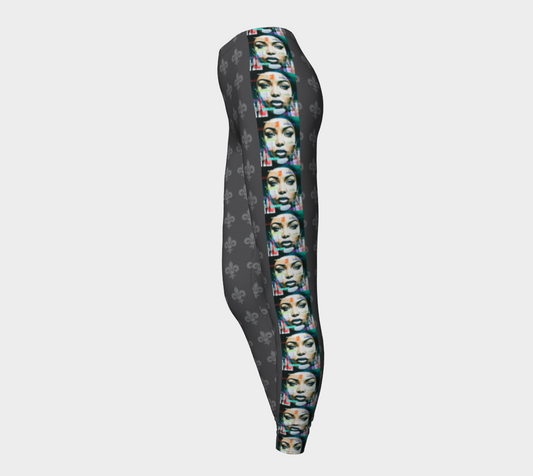 Beautiful Woman's Face Side Seam Printed Long Yoga Leggings
