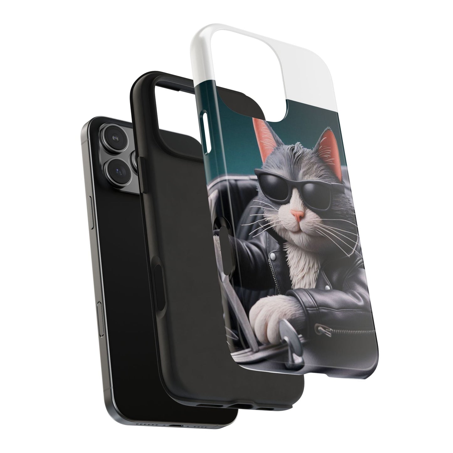 Cool Cat in Leather Jacket Driving Car Mobile Phone Case