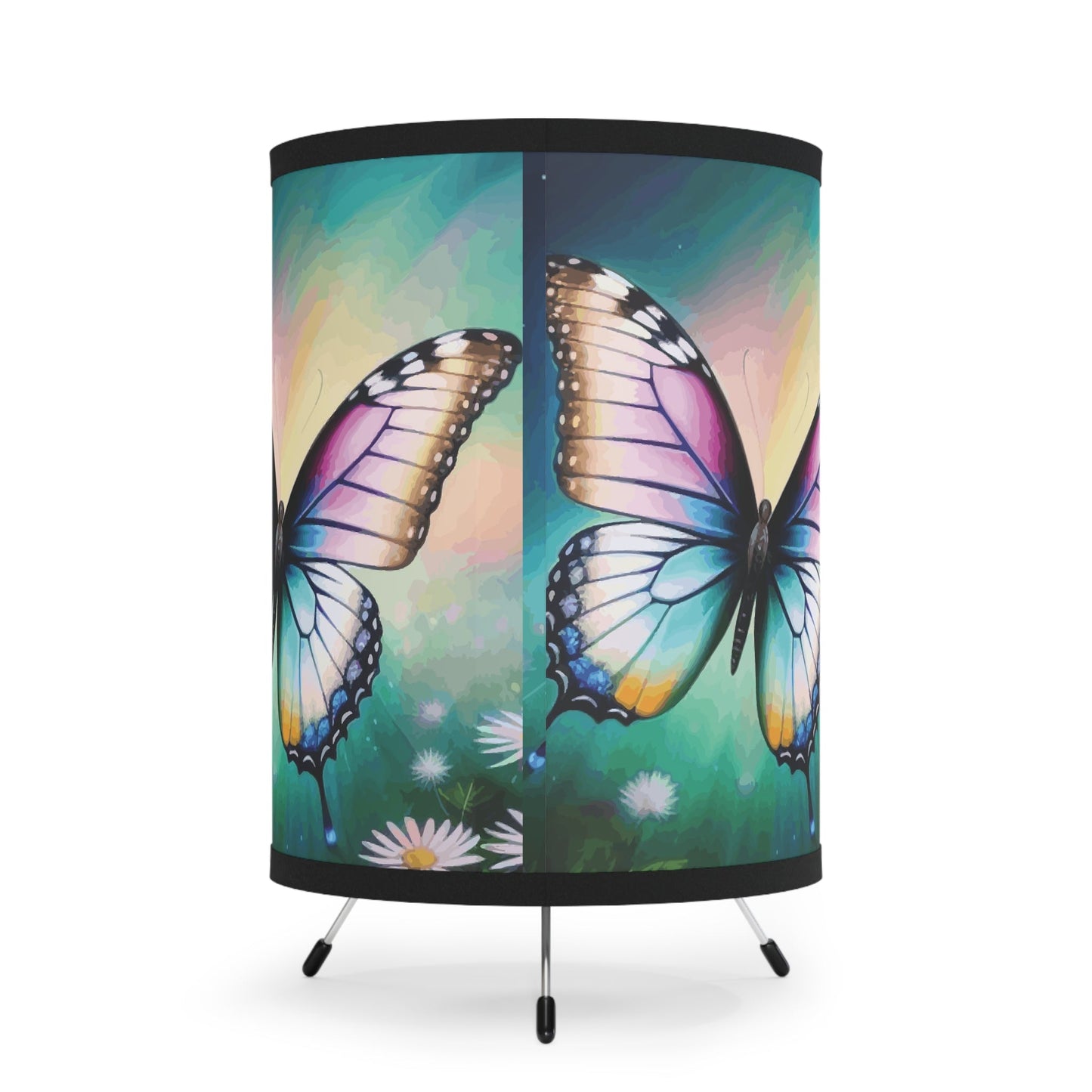 Beautiful Butterfly and Daisies Tripod Lamp with Printed Shade
