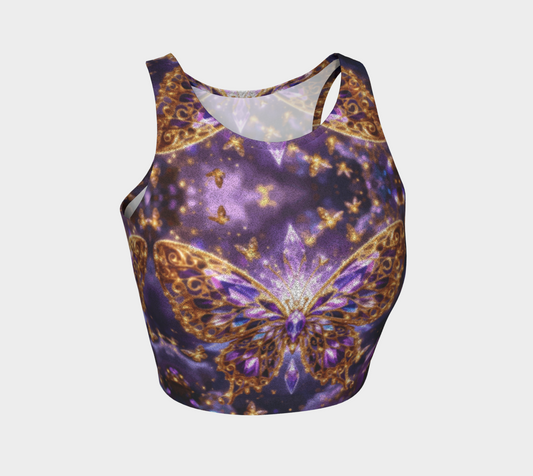 Crystal Purple Butterflies Athletic Crop Top
