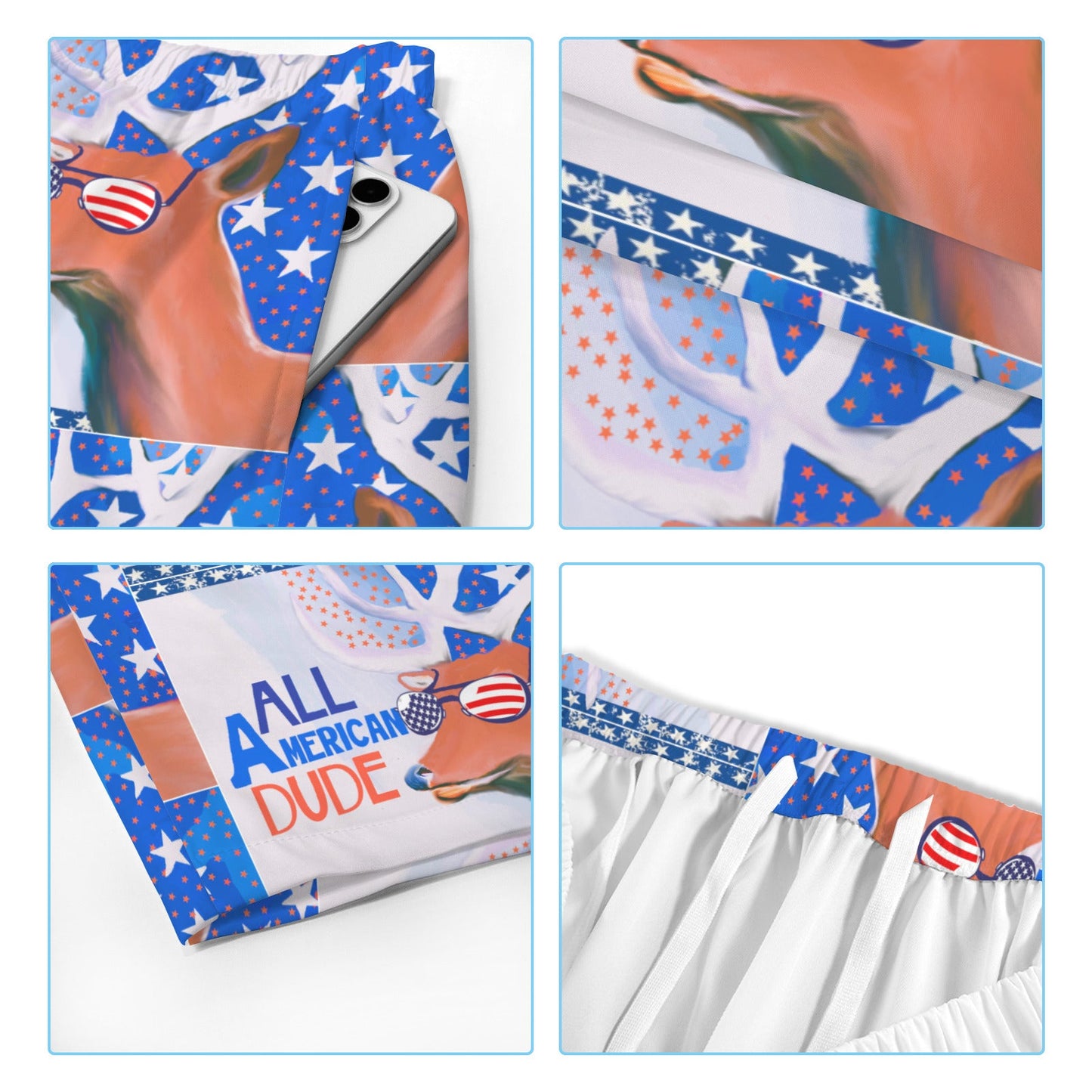 All American Dude Deer Men's All Over Print Swim Shorts | Ships from USA