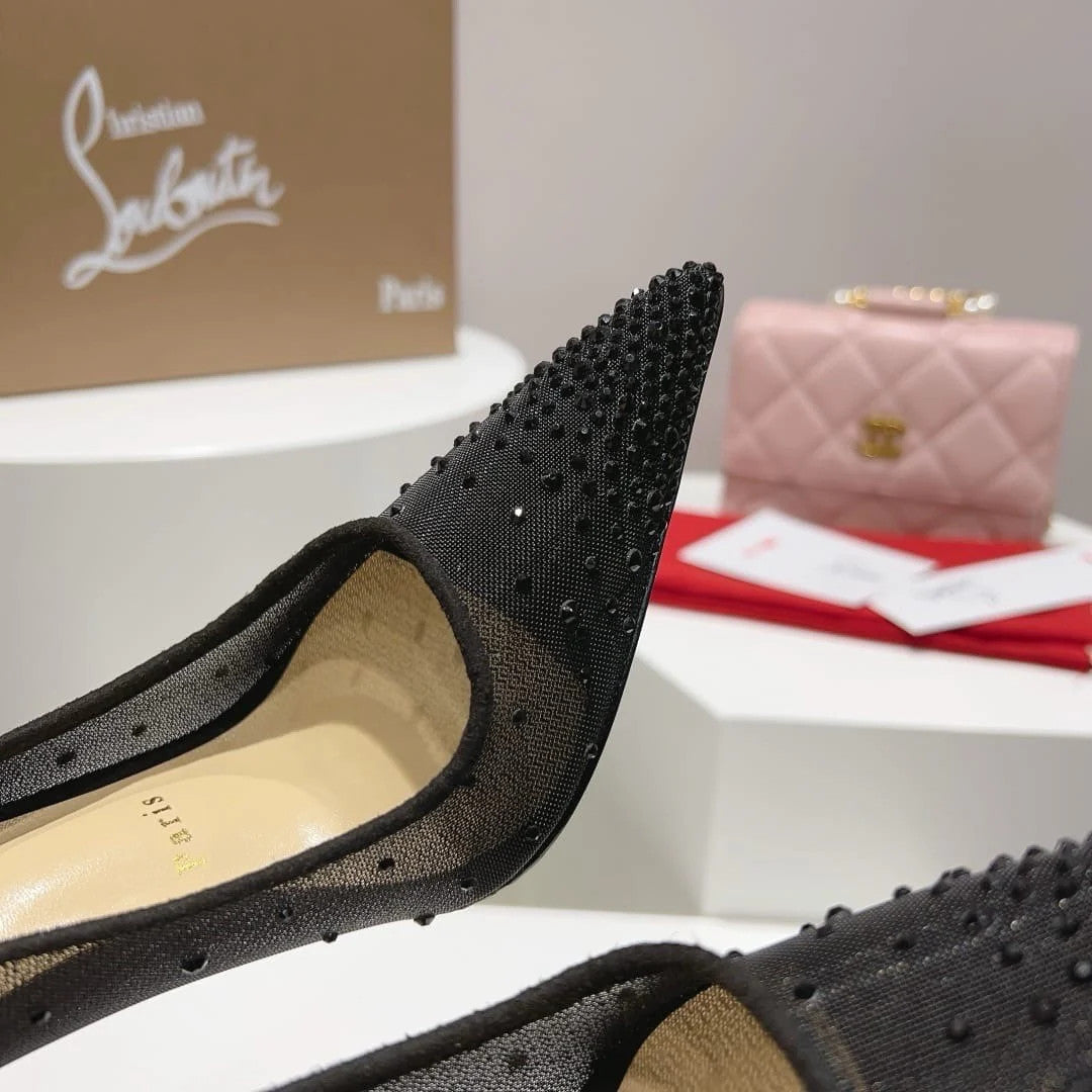 Follies Strass 100 mm Pumps - Mesh and strass - Black