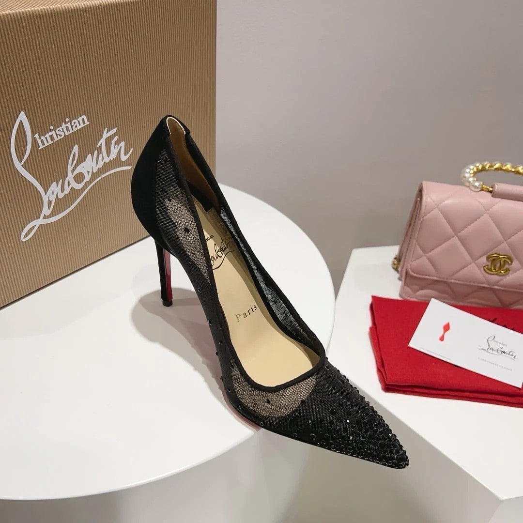 Follies Strass 100 mm Pumps - Mesh and strass - Black