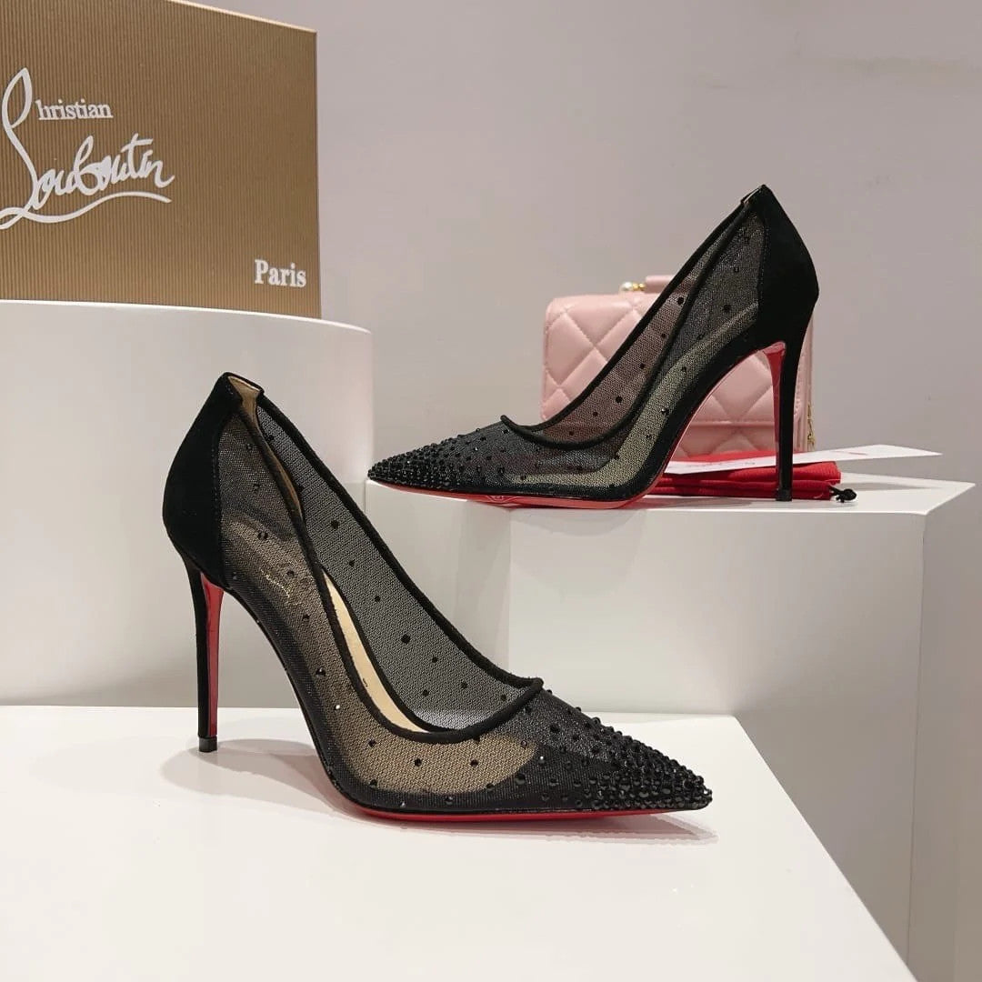 Follies Strass 100 mm Pumps - Mesh and strass - Black