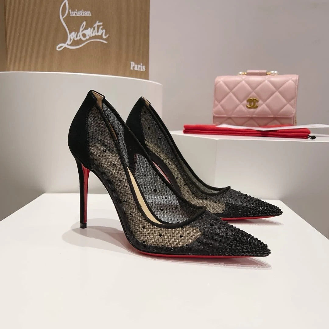 Follies Strass 100 mm Pumps - Mesh and strass - Black