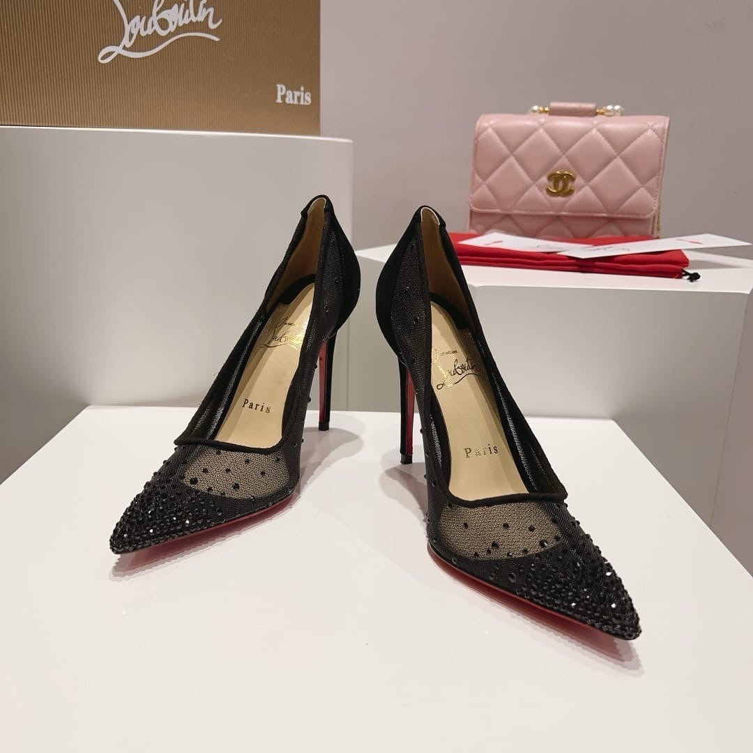Follies Strass 100 mm Pumps - Mesh and strass - Black