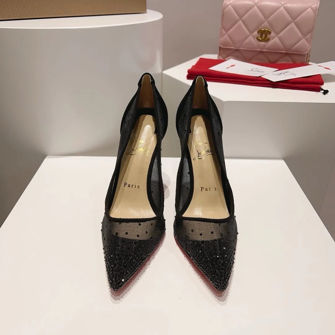 Follies Strass 100 mm Pumps - Mesh and strass - Black