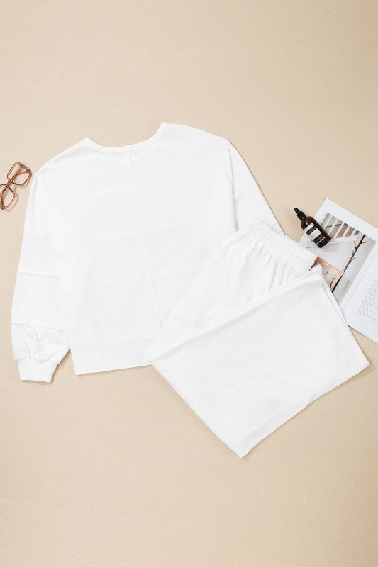 Plus Size Solid Raw Seam Top and Drawstring Pants