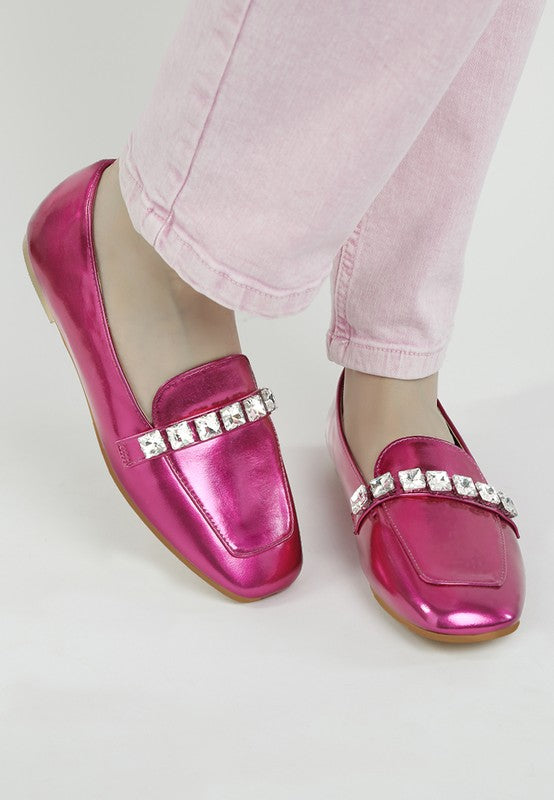 Celosia Metallic Diamante Strap Loafers