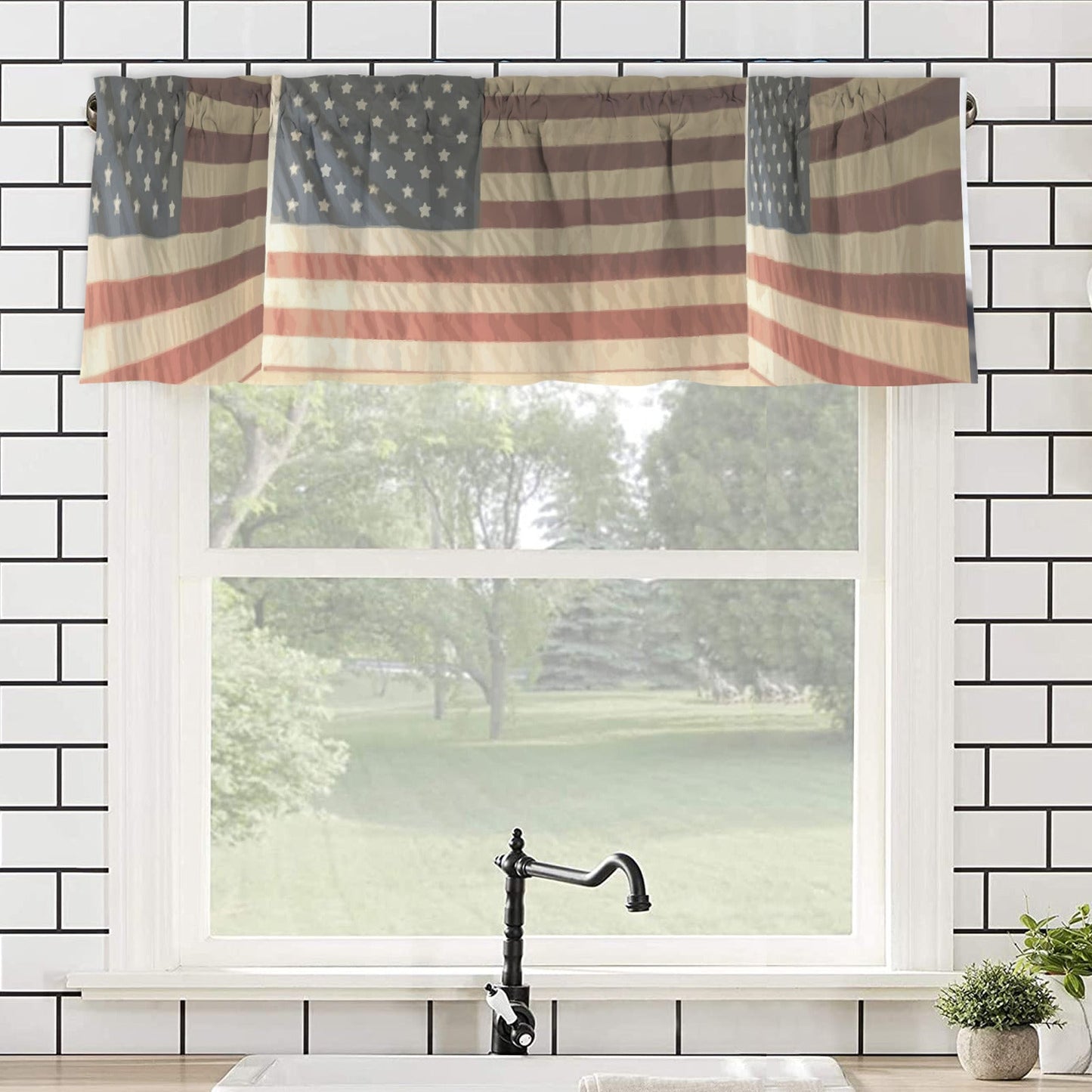 3d USA Flag Window Curtain Valance - 60"x18"