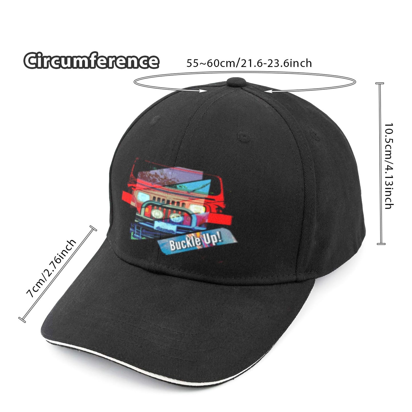 Buckle Up! 4 Wheel Drive Sandwich Black Baseball Cap (Made in USA)