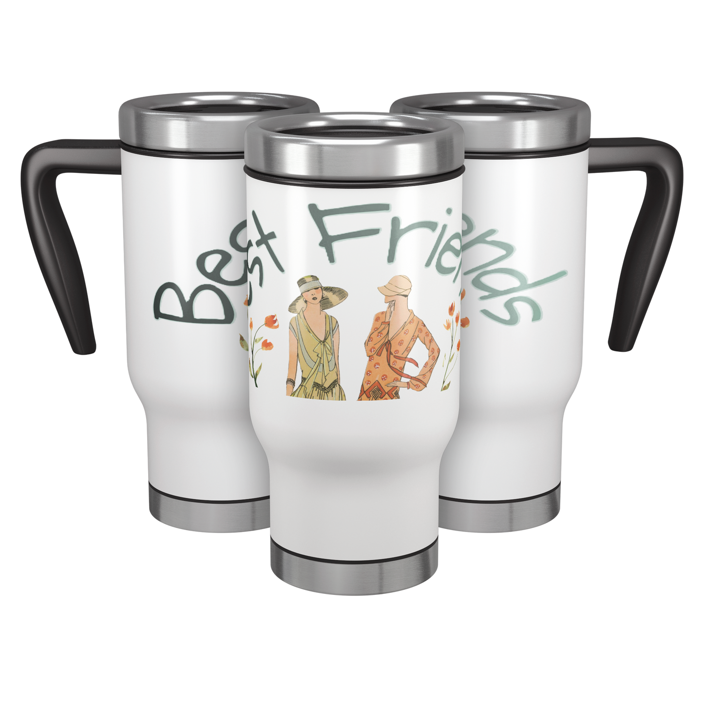Vintage Fashionable Best Friends 14 oz Travel Mug Tumbler