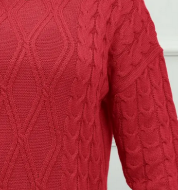 Women's Deep Red Plus Size Round Neck Long Sleeve Sweater