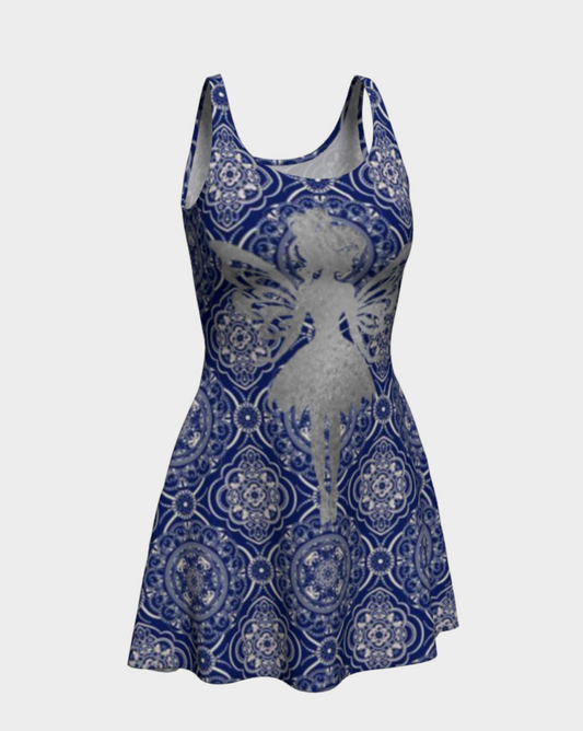 Silver Fairy Pattern Flared Short Dress