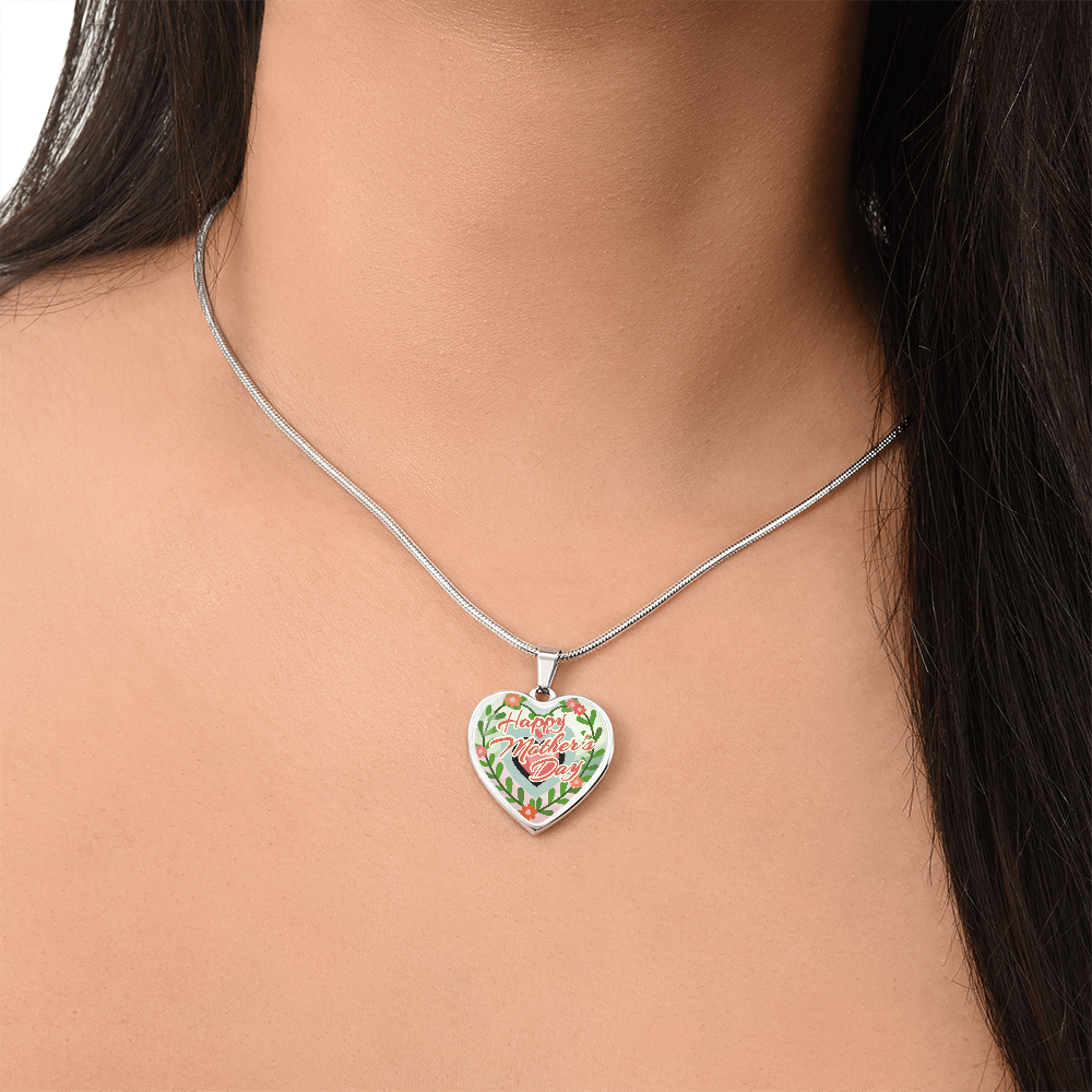 Happy Mother's Day Floral Heart Shaped Graphic Necklace
