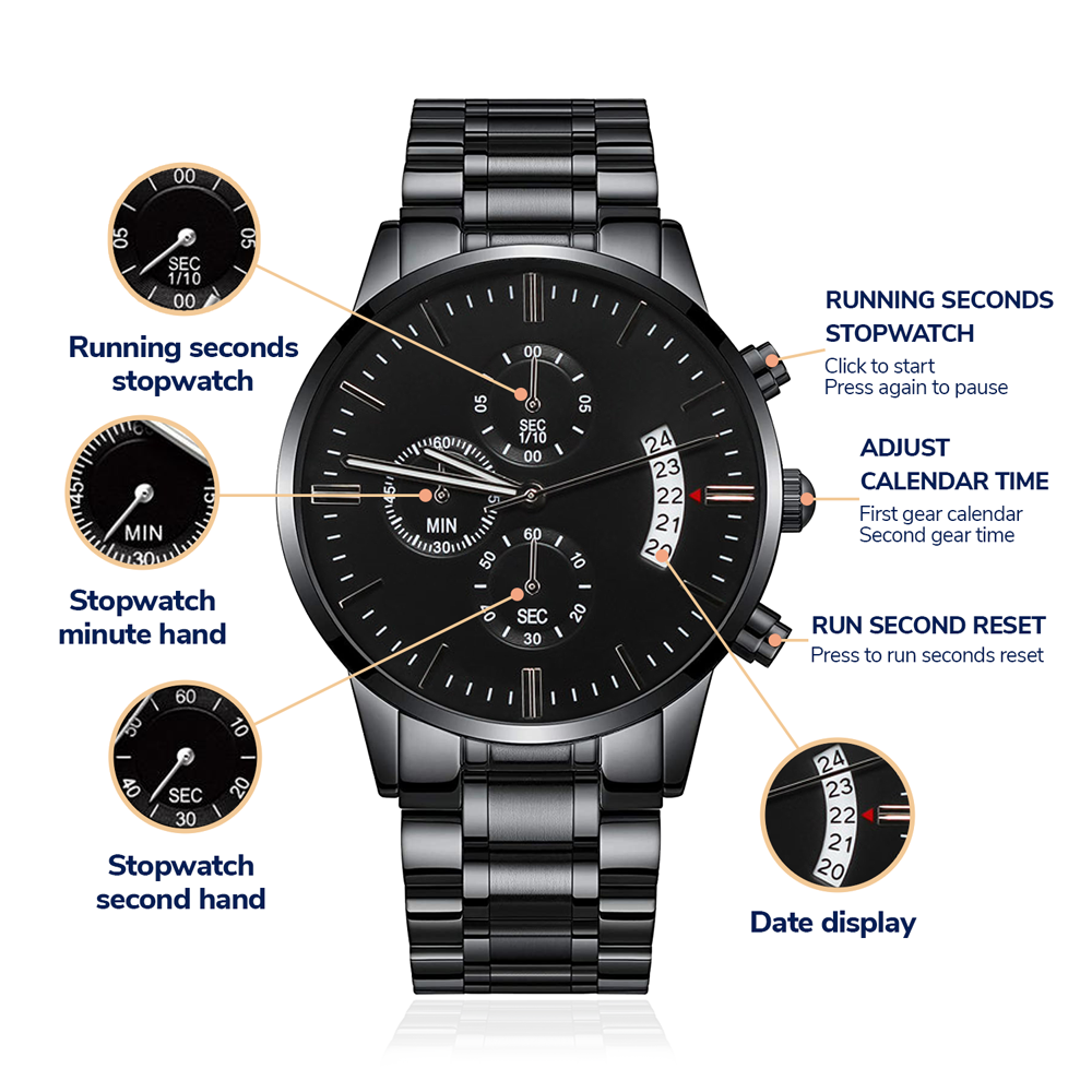 Be Kind Brave Bold Inspirational Engraved Black Chronograph Watch