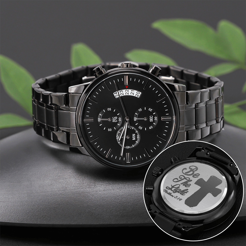 Be the Light Faith Based Engraved Black Chronograph Watch