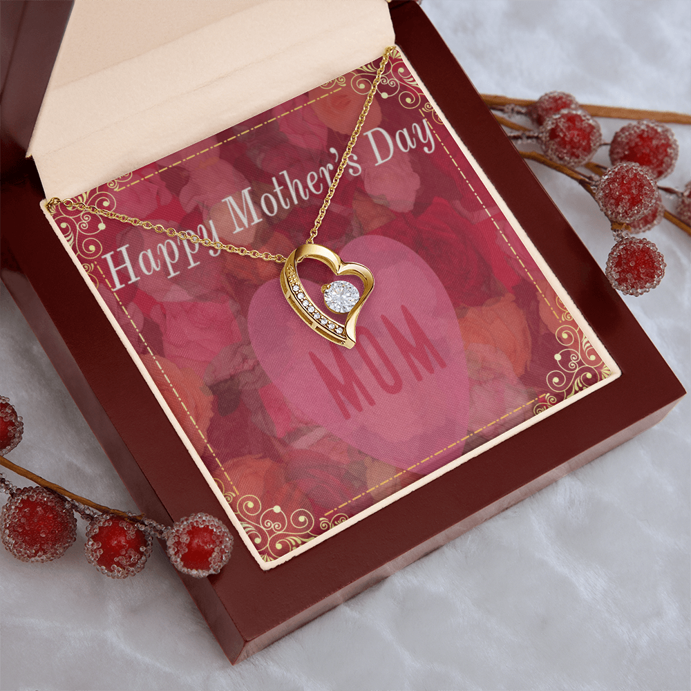 Happy Mother's Day Mom Red Roses with Forever Love Necklace