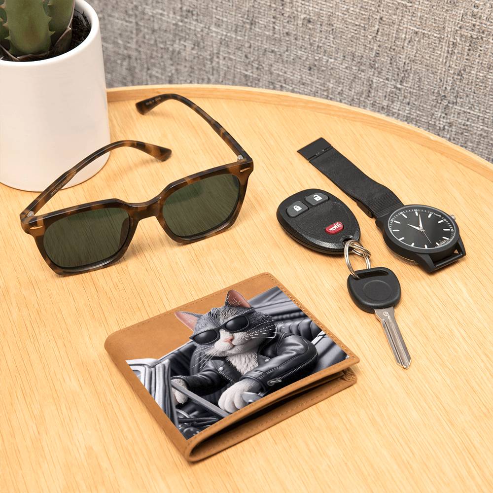 Cool Cat Driving Convertible Graphic Leather Wallet