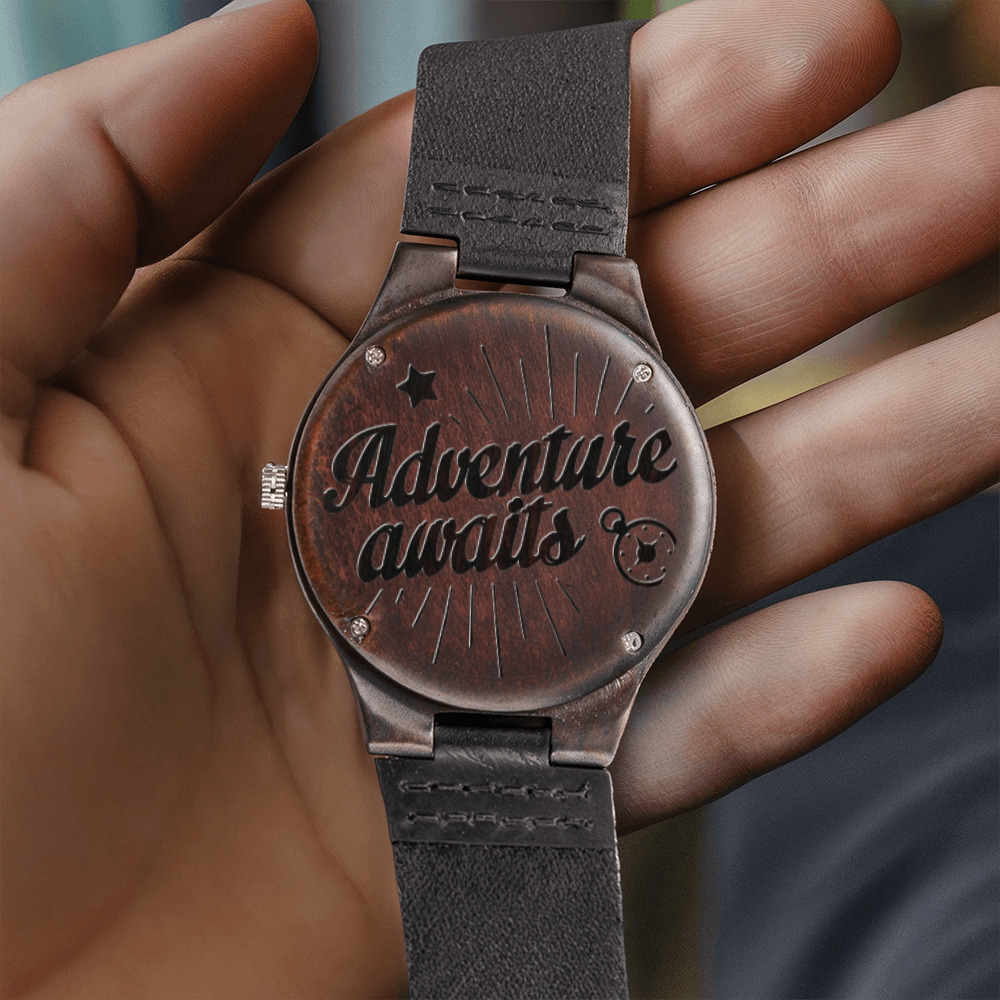 Adventure Awaits Graduation Engraved Wooden Luxury Watch