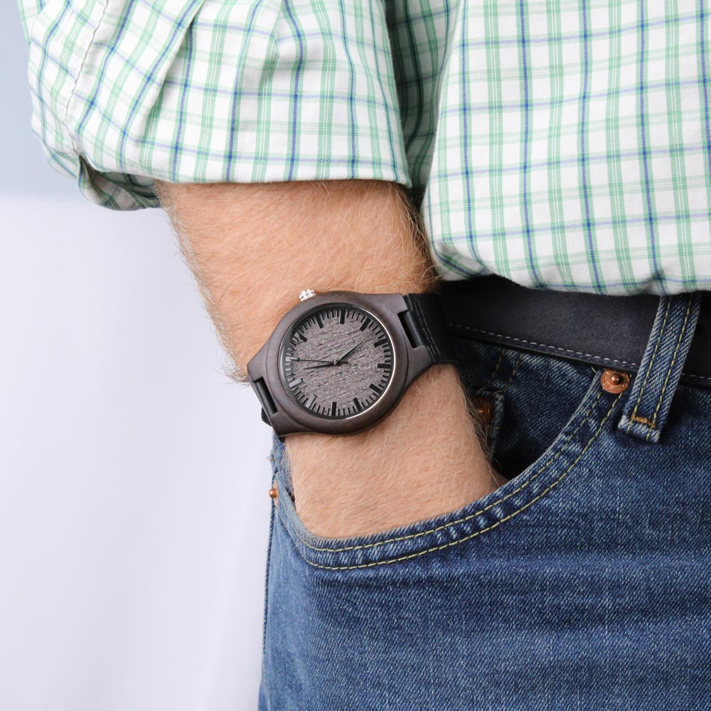 Happy Birthday to You Engraved Wooden Watch with Leather Strap