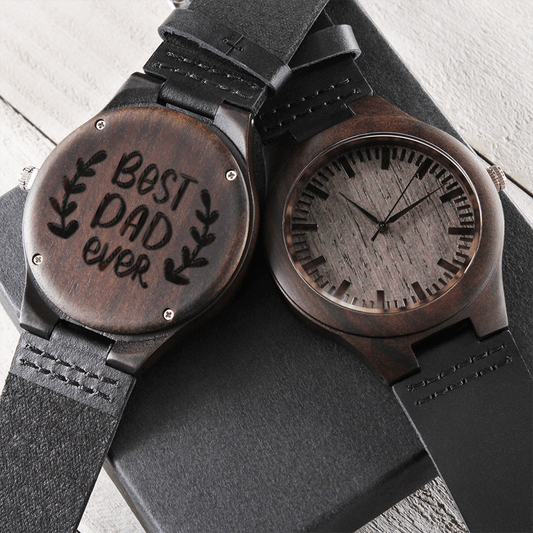 Best Dad Ever Engraved Wooden Watch