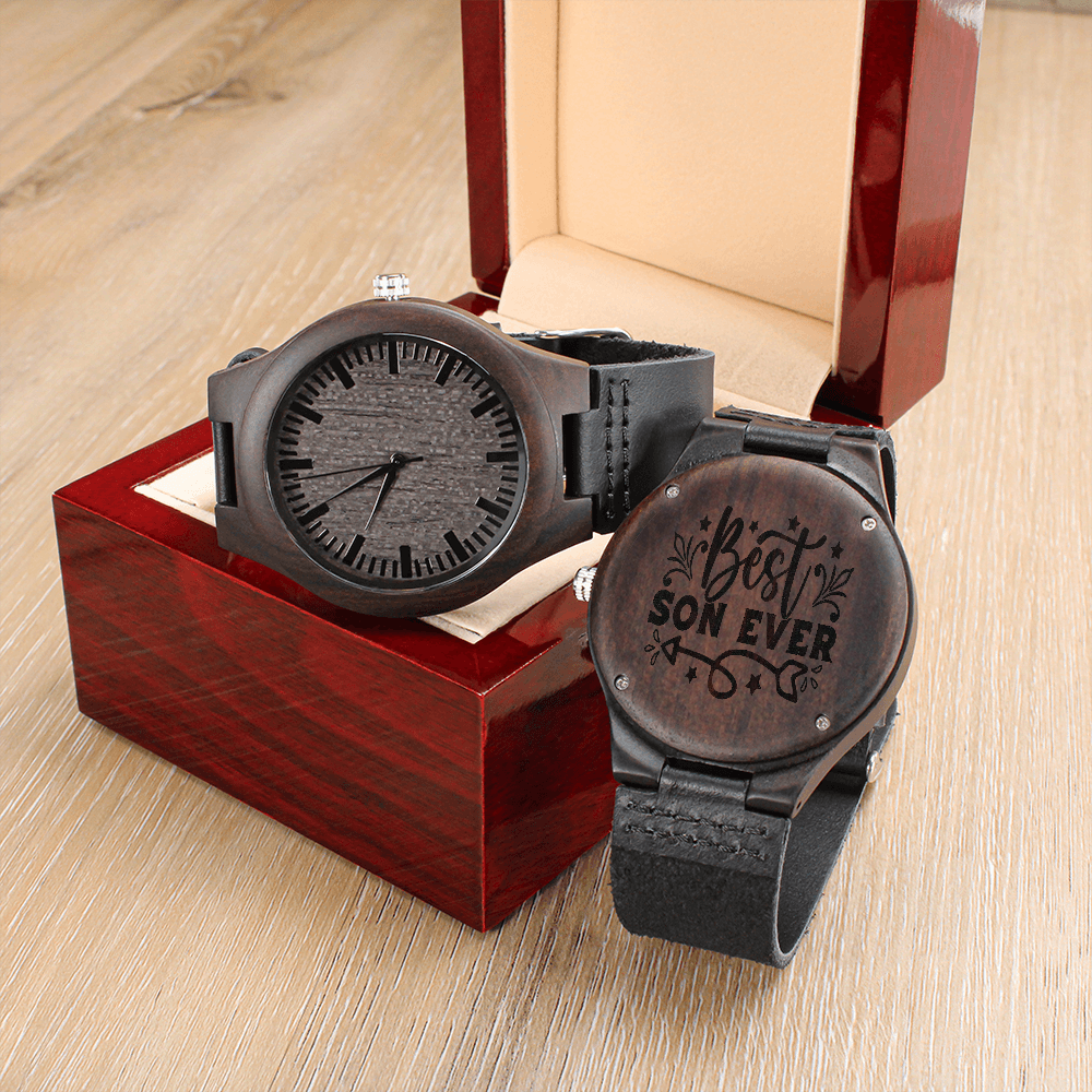 Best Son Ever Engraved Wooden Watch with Leather Strap