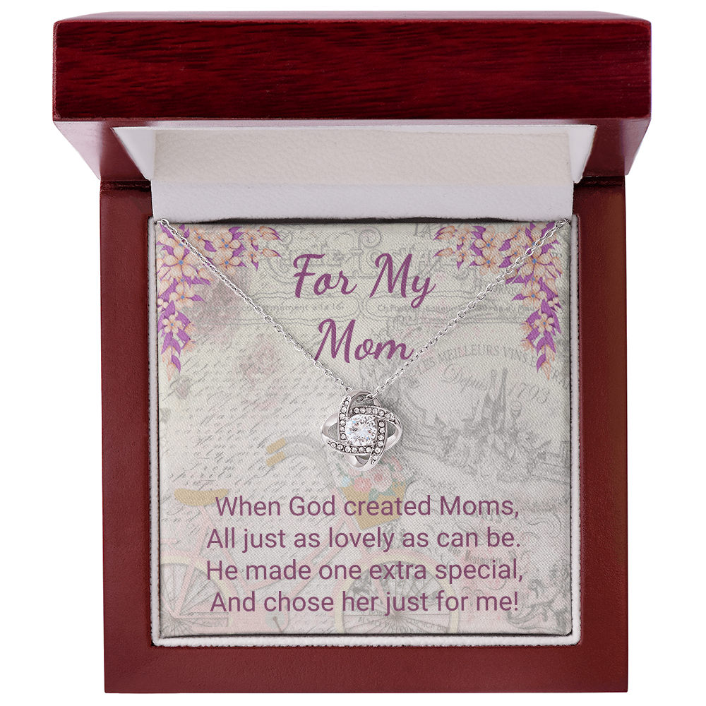 For My Mom Purple Floral Design Elegant Love Knot Necklace