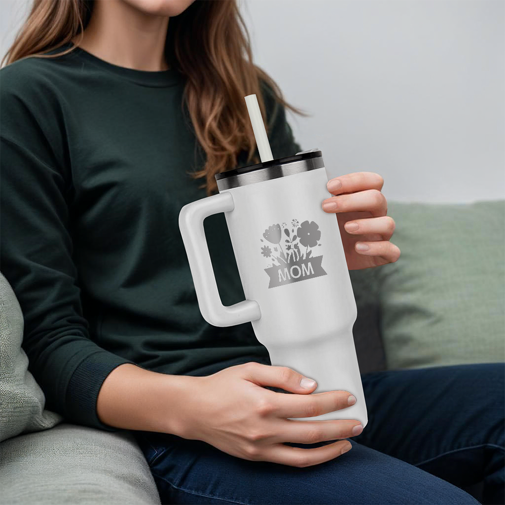 Mom with Flowers Engraved Pinnacle 40 oz Tumbler