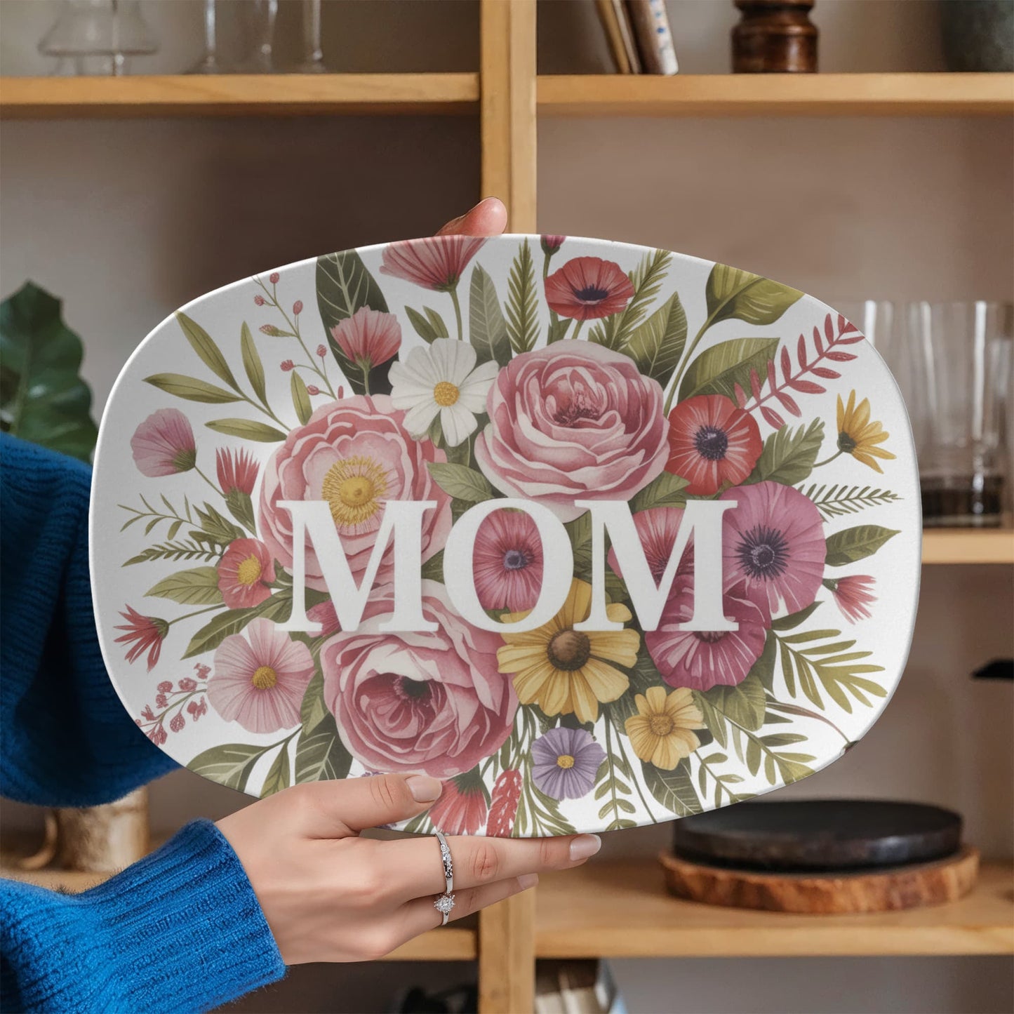 Floral Mom Mother's Day Decor 10" x 14" Oval Serving Platter