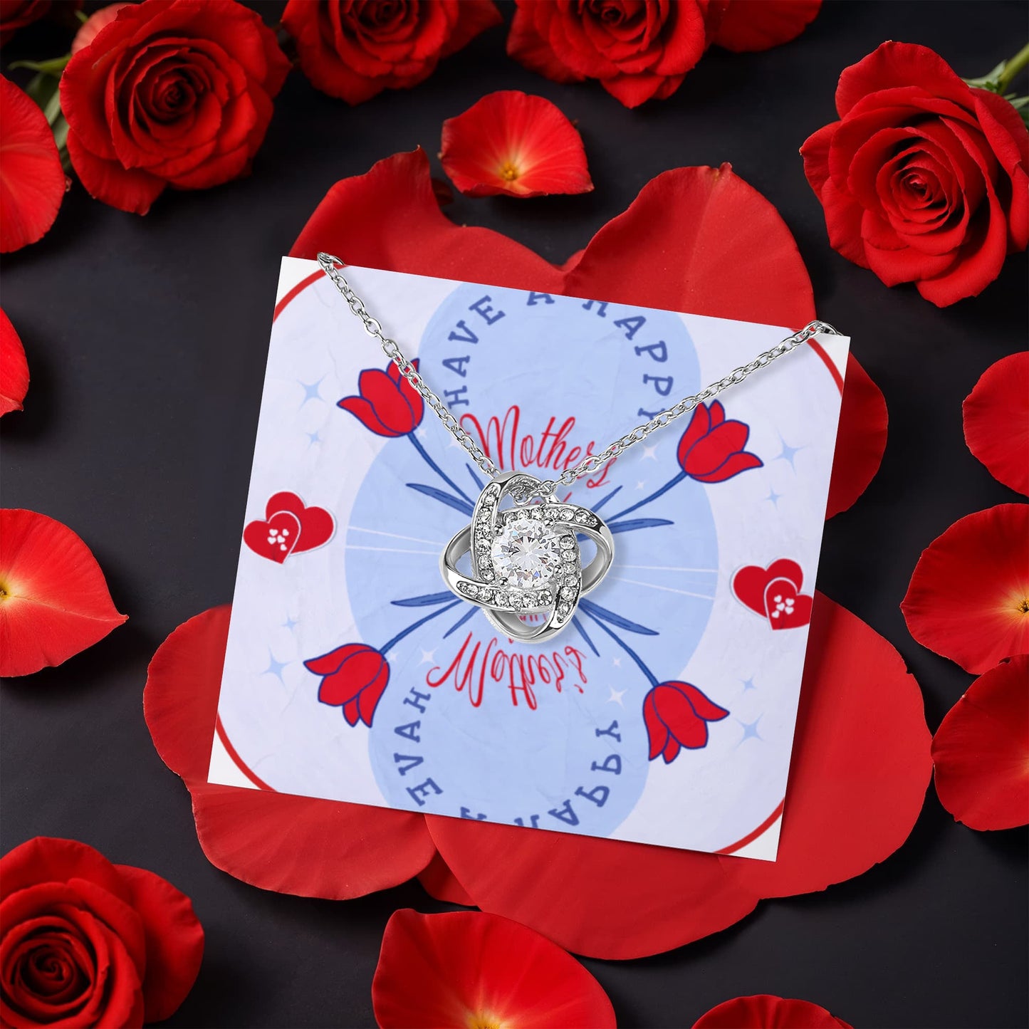 Have a Happy Mother's Day with Love Knot Necklace and Preserved Red Rose