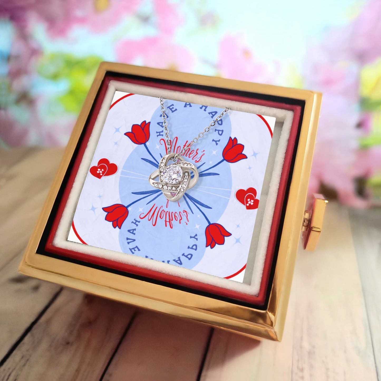 Have a Happy Mother's Day with Love Knot Necklace and Preserved Red Rose
