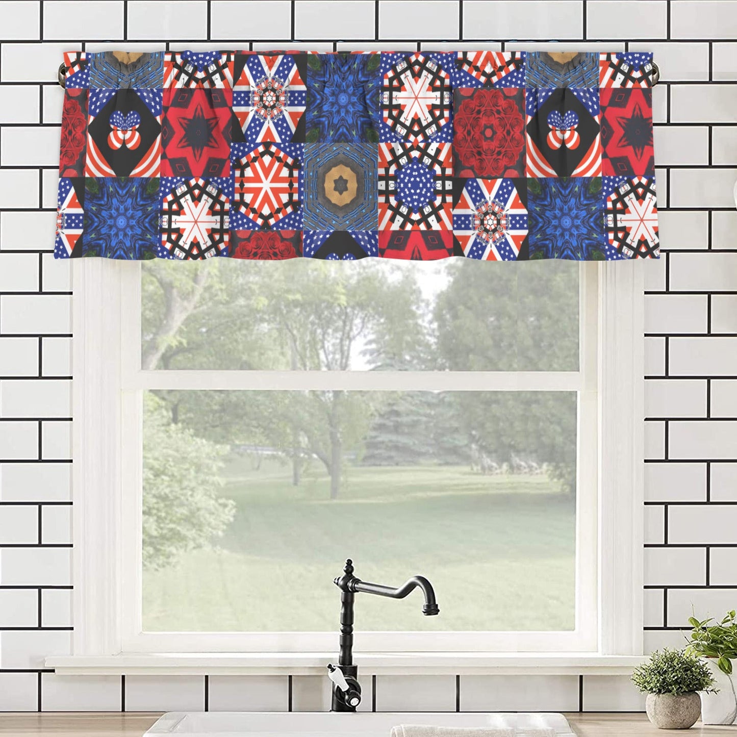 4th of July Pattern Short Window Valance Curtain 60" x 18"（Made in USA）