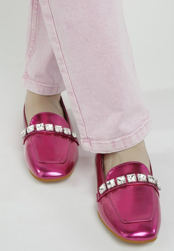 Celosia Metallic Diamante Strap Loafers